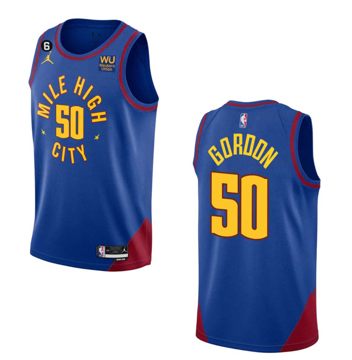 Mens Denver Nuggets #50 Aaron Gordon Blue 2022-23 Statement Edition With NO.6 Patch Stitched Jersey Dzhi->denver nuggets->NBA Jersey